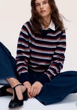 NWT J. Crew Cashmere Crewneck Sweatshirt Sweater in Stripe 198 Small S