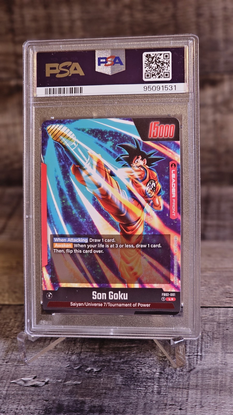 PSA 10 ~DBS Fusion World ☆ Blazing Aura FB02-001 Leader ☆ Alt Art ~ Son Goku  view 3
