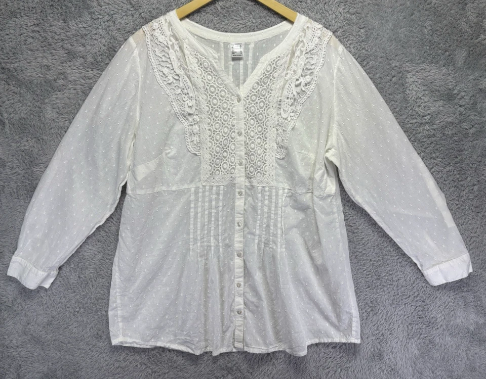 Túnica feminina XL 16 branca algodão bordada com botões gola V boho semi transparente - Imagem 4 de 4
