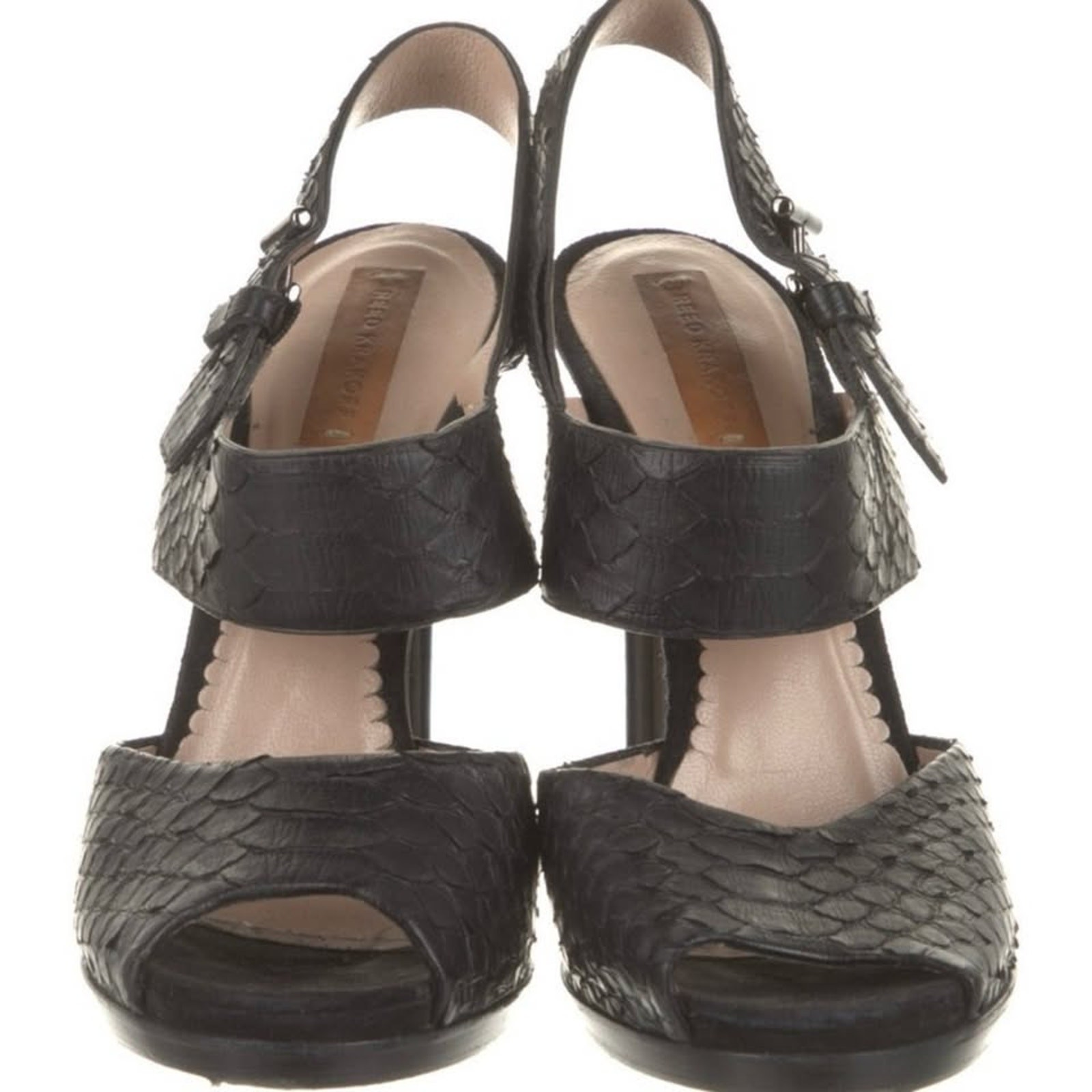 REED KRAKOFF Python Black Solid Peep Toe Sandal S… - image 2