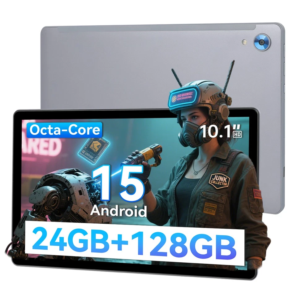 JEAZANS 10.1 inch Android 15 Tablet 24GB RAM 128GB ROM Dual Camera IPS HD LCD Touch New