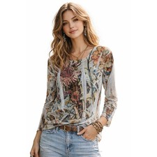 Vintage Y2K Sheer Mesh Floral Top Sz L Whimsigoth fairy grunge Festival