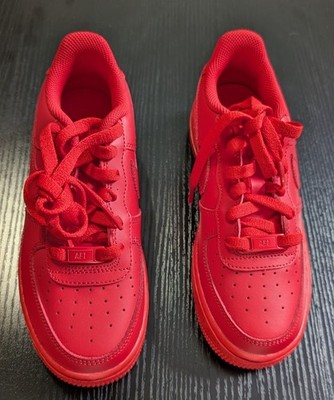 Nike Air Force 1 Low Top Sneaker Red Boys US 4Y Lace-Up Round Toe 2021