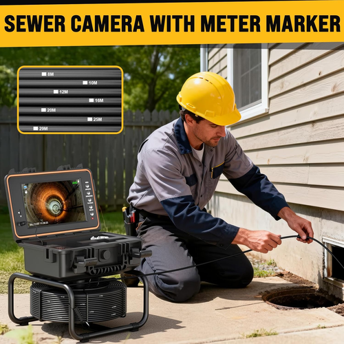 Telecamera fognaria autolivellante 100 piedi con schermo HD e 12 luci LED, DVR incluso - Foto 3 di 6