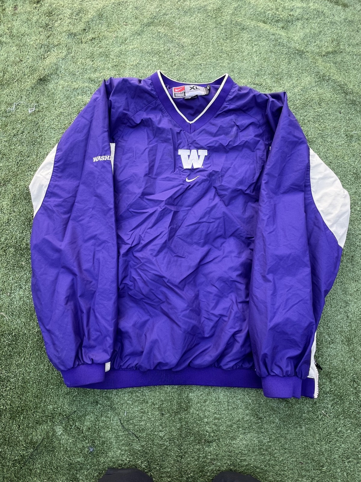 SACAI X NIKE Giacca vintage Washington Huskies uomo XL viola bianco NCAA calcio Nike anni 90