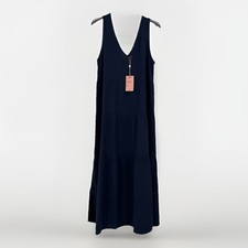 Quince Organic Cotton Gauze Sleeveless Tiered Maxi Dress sz S Small Indigo Blue