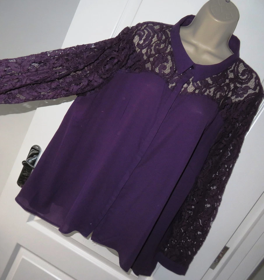 Womens🦋MARISOTA🦋purple lace detail loose fit chiffon shirt size 24 - Image 2 of 4
