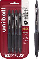 207 Black Retractable Gel Pens 4 Pack with Micro 0.5Mm Points, Click Pens A...