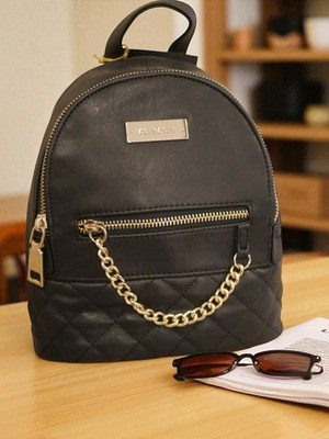BEBE Black Faux Leather Quilted MINI Backpack Purse with  display picture 2