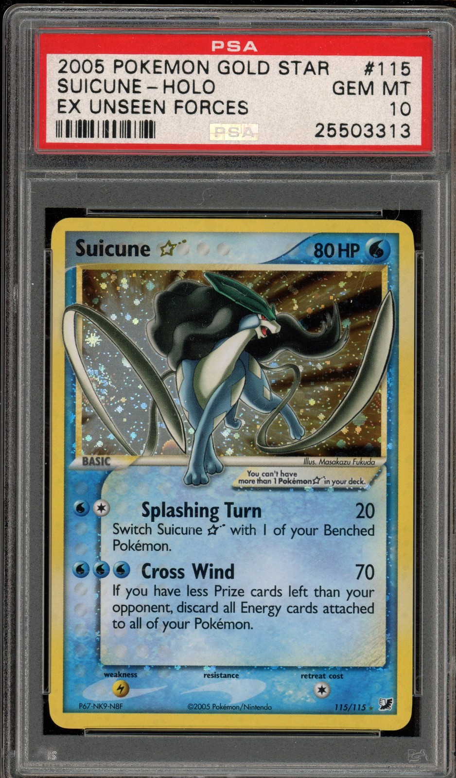 Pokemon Suicune Gold Star EX Unseen Forces Holo Ultra Rare #115 PSA 10 Gem Mint
