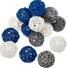 15 Rattan Balls, Craft Decor, Blue Gray White, Wedding Table