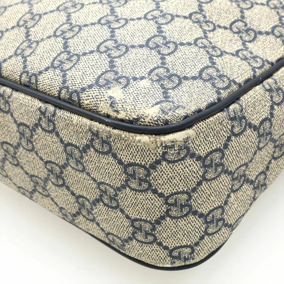 GUCCI GG Supreme Shoulder Bag Beige Navy Leather Silver Hardware 26×28.5×7.5cm - Image 3 of 4