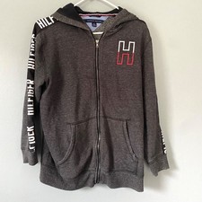 Tommy Hilfiger Hoodie Youth XL 18-20 Gray Full Zip Hooded Sweatshirt Spellout