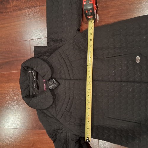 Womens Black Quilted Hearts Full Snap Down BETSEY JOHNSON Winter Coat Size Small - Picture 11 of 24