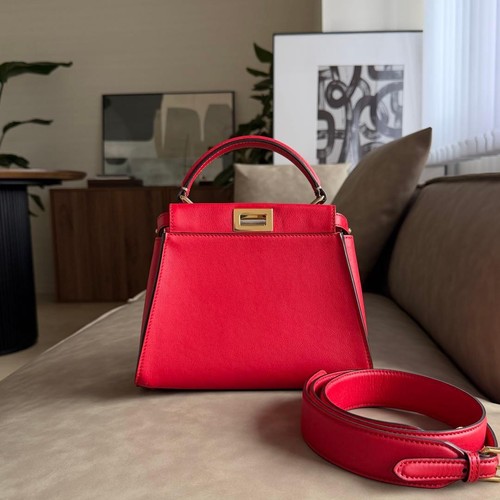 FENDI Peekaboo Iconic Mini Red Nappa Leather 2Way Top Handle Shoulder Bag