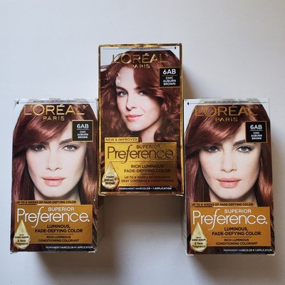 Lot Of 3 L'Oreal Paris Superior Preference Hair Color 6AB Chic Auburn Brown *Box