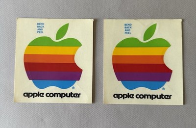 2 Vintage Rainbow Apple Macintosh Computer 4 1/4 inch Stickers Decals MINT