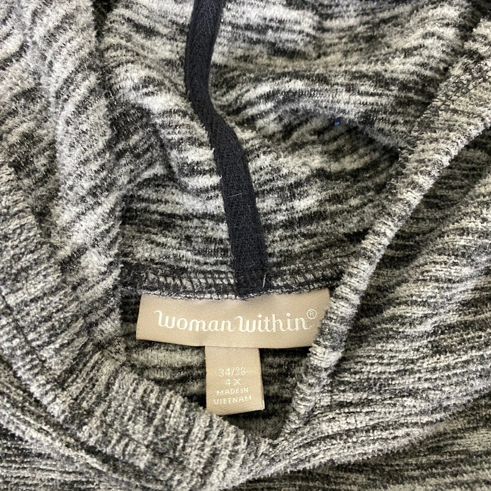 Женский свитер с капюшоном Woman Within Plus 4X пуловер с серой и черной отделкой - Изображение 3 из 4