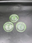 Vintage Set of 3 Federal Green Uranium Sunburst Depression Glass Coasters