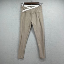 Beyond Yoga Leggings Womens M Taupe White Criss Cross Waist High Rise Athleisure