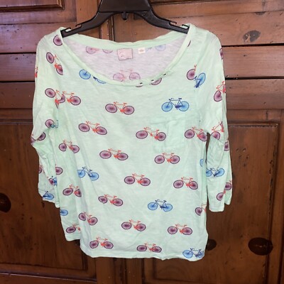 Anthropologie Postmark Shirt Top-Medium-Mint Green-Bicycle Print-Cute!