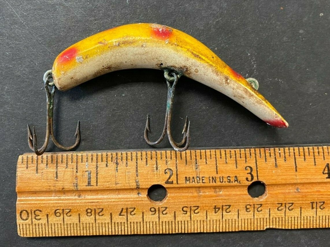 ANTIQUE VINTAGE FISHING LURE *LAZY IKE 3* TREBLE HOOK YELLOW RED SPOTS |  eBay