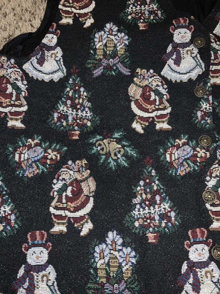 Ugly Christmas Vest Tacky L character Santa Buttons all over print