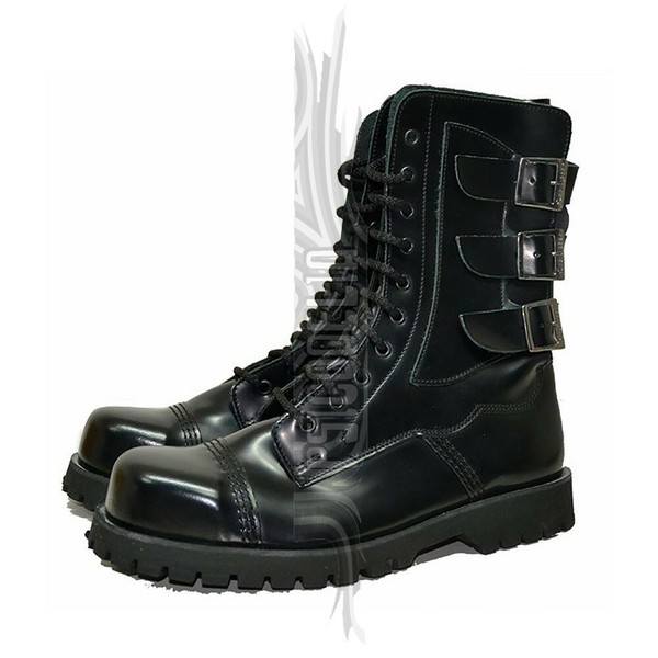 Botas Rangers negras unisex hechas a mano 10 agujeros y hebillas -Talla 43