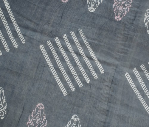 Sushila Vintage Dark Gray Dupatta 100% Pure Cotton Hand Block Printed Long Stole - Picture 4 of 9