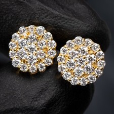 Orecchini a perno a grappolo di fiori oro giallo argento sterling 1,05 ct VVS moissanite