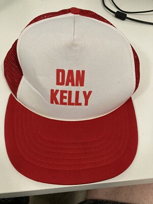 Vintage  Dan Kelly  Red and White Mesh Trucker Hat