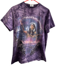 Vtg 90s Pocahontas Native American Lightening Tie Dye Tee Jays Sz M Made in USA