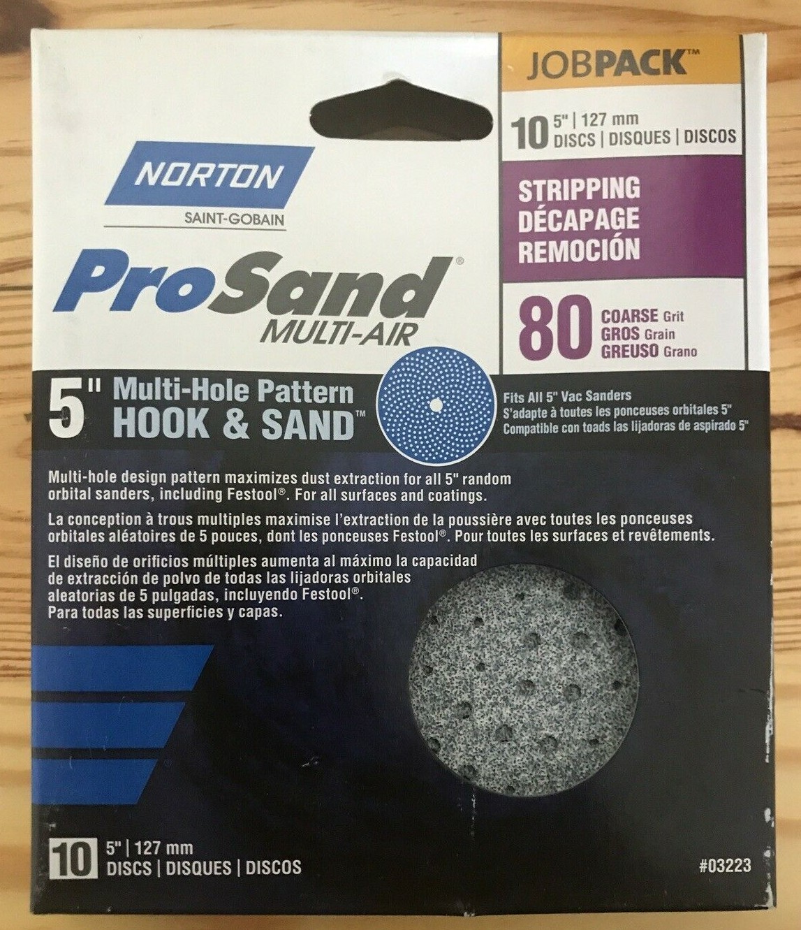 Norton ProSand 5” 80 Grit Sanding Discs Hook & Loop MultiAir Cyclonic