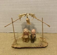 Antique Kewpie Wedding Cake Topper Celluloid Paper Flowers Bride Groom 5" t