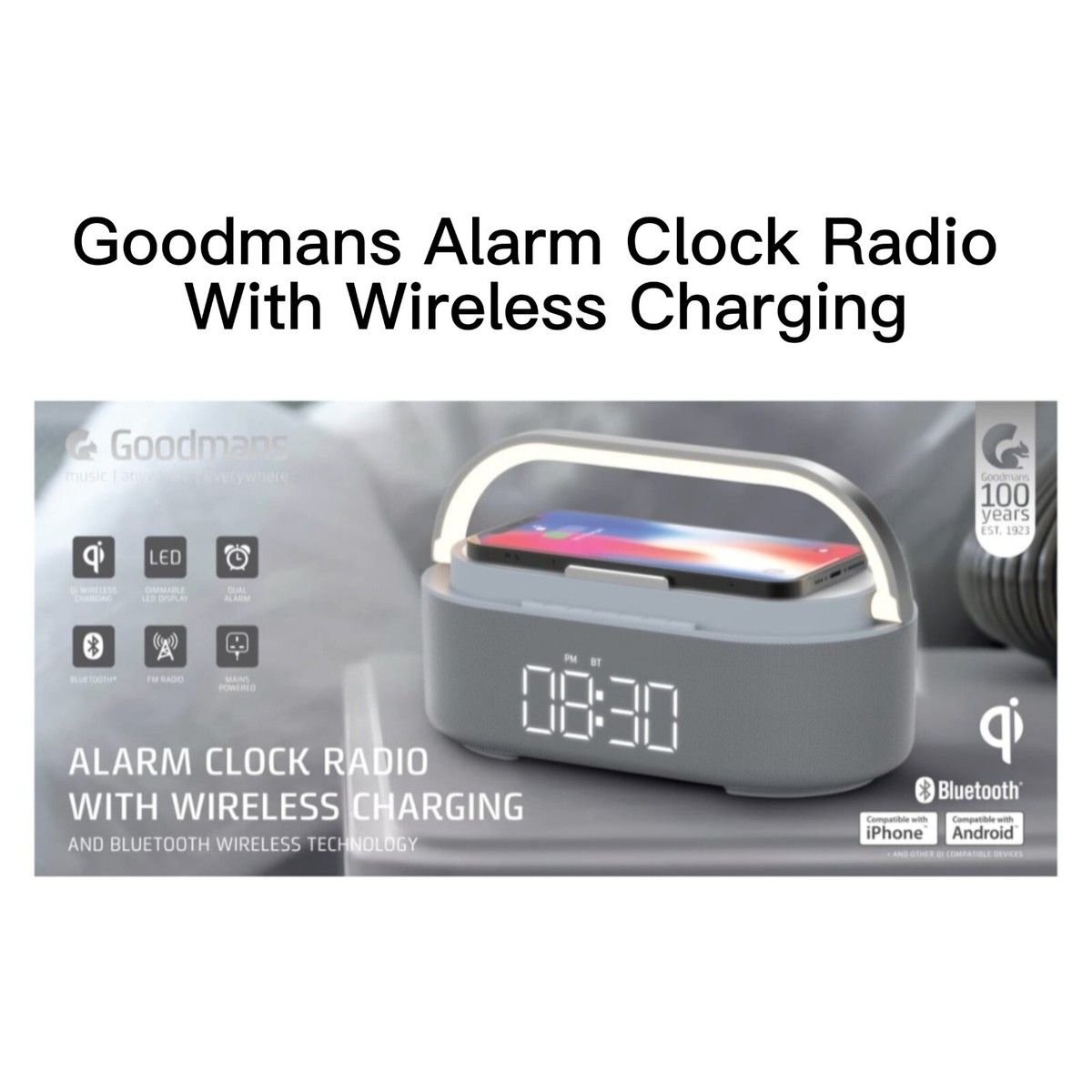 Clock Radio Goodmans Alarm Clock With Qi Wireless Charging
