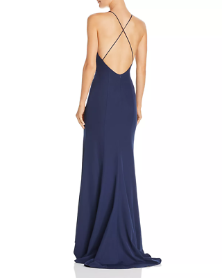 Jarlo Margaux Womens Open Back Keyhole Neck Evening Dress, Navy