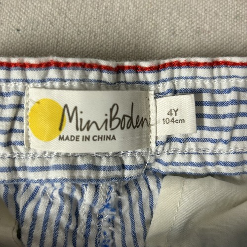 Mini Boden Shorts Boy 4Y Blue White Seersucker Stripe Roll-Up Hem Elastic Waist - Picture 4 of 7