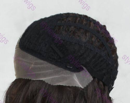 Peluca marrón oscuro larga onda de cuerpo calor OK frente de encaje mezcla de cabello humano EVGE - Imagen 10 de 11