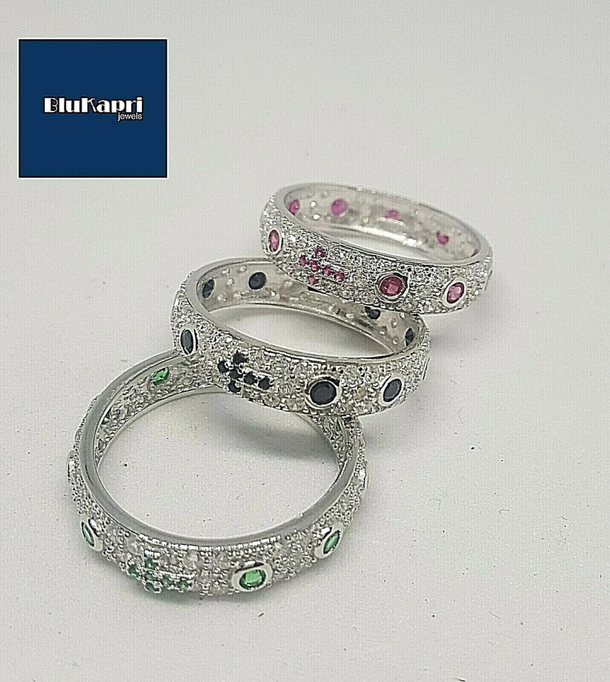 Anello rosario in argento 925 fascia pave' di zirconi bianchi e colorati - Immagine 4 di 4