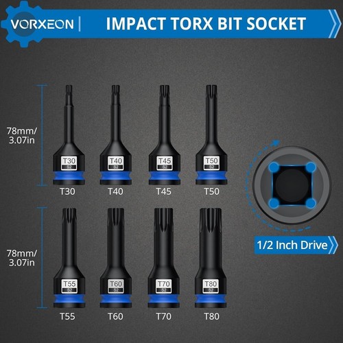 Compact 8-Piece Star Torx Impact Bit Socket Set - Enhanced Torque Performance - Foto 5 di 8