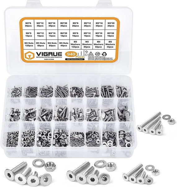 Vigrue M2 M3 M4 M5 Hex Flach-Knopf Schraube Set,304 Edelstahl A2-70 Schrauben Mu-image