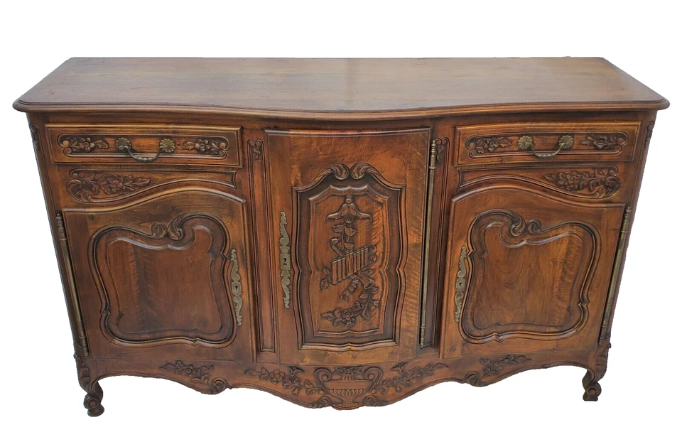 Antiguo Aparador Buffet Francés Luis XV Nogal Servidor - Ornamentado Tallado Años 1900 Foto 2 de 4