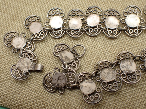 Orecchini Bracciale Collana Filigrana Mezza Cupola Vintage Argento 980 Taxco Messico 98,1g - Foto 12 di 24