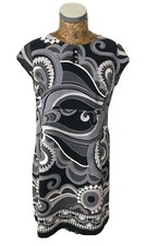 F&F DRESS LARGE 14 16 GEOMETRIC GREY BLACK Limited Edition Sheath Accent Buttons