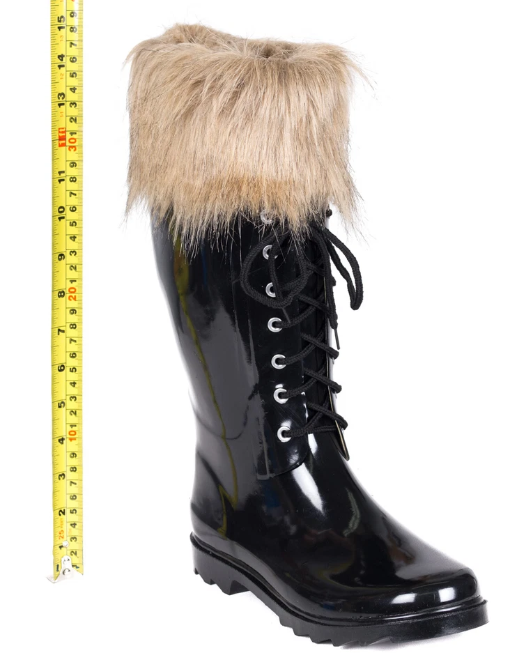 Женщин резиновый дождя ботинки - плоский середины икры снег ботинки, трикотажа и искусственного меха насмешливый манжеты - Изображение 3 из 4