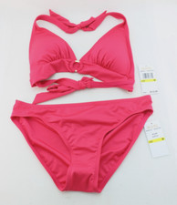 MICHAEL KORS Women's M Deep Pink / MK Logo Ring 2-Pc Bikini Swimsuit MSRP 112