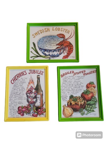 CHEF ALFREDO 1971 FRAMED PRINTS FOOD & RECIPES Lot Of 3