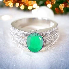 Emerald Oval Cut Gemstone With 925 Sterling Silver Ring For Men's #A311 *