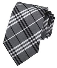 Men's Plaid Check Stripe Ties Pattern Business Formal Designer One Size Grey