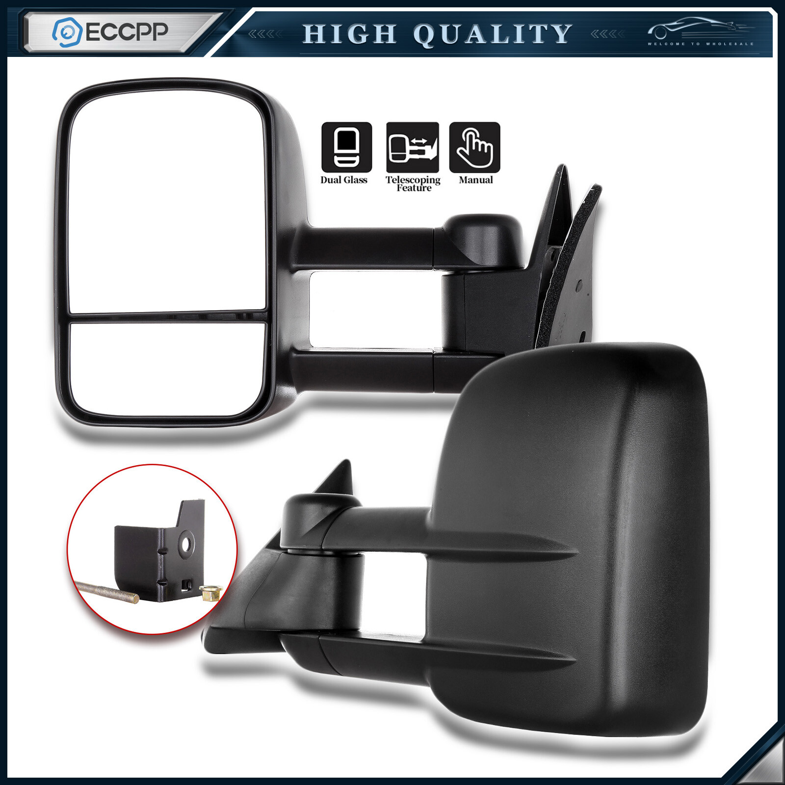 Pair Of Power Towing Side Mirrors For 1988-98 Chevy/GMC C/K & 92-99 Suburban – Black